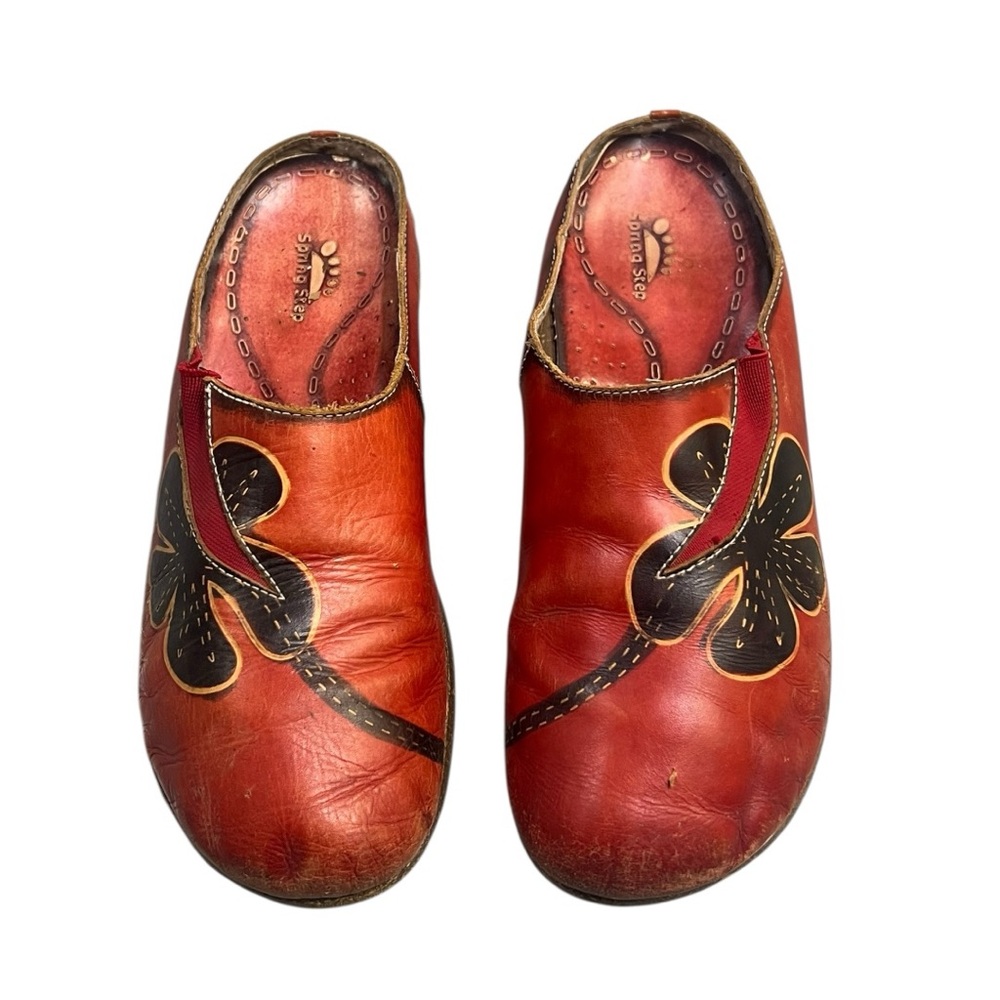 🌀 Vintage Spring Step Leather Clogs‎ • Floral • EU 39